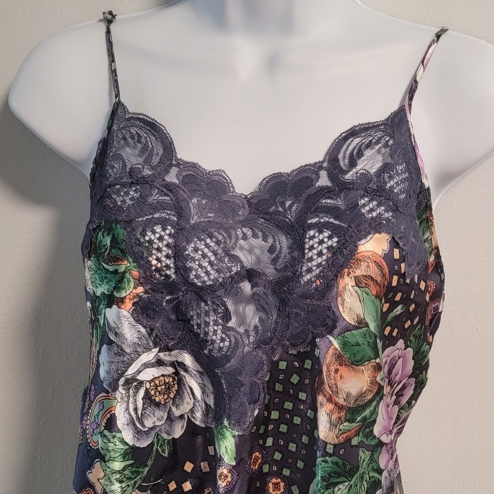 M VTG 80s Gold Label Victoria Secret Fairy Chemise Slip Dress Night Satin Floral - Picture 2 of 7